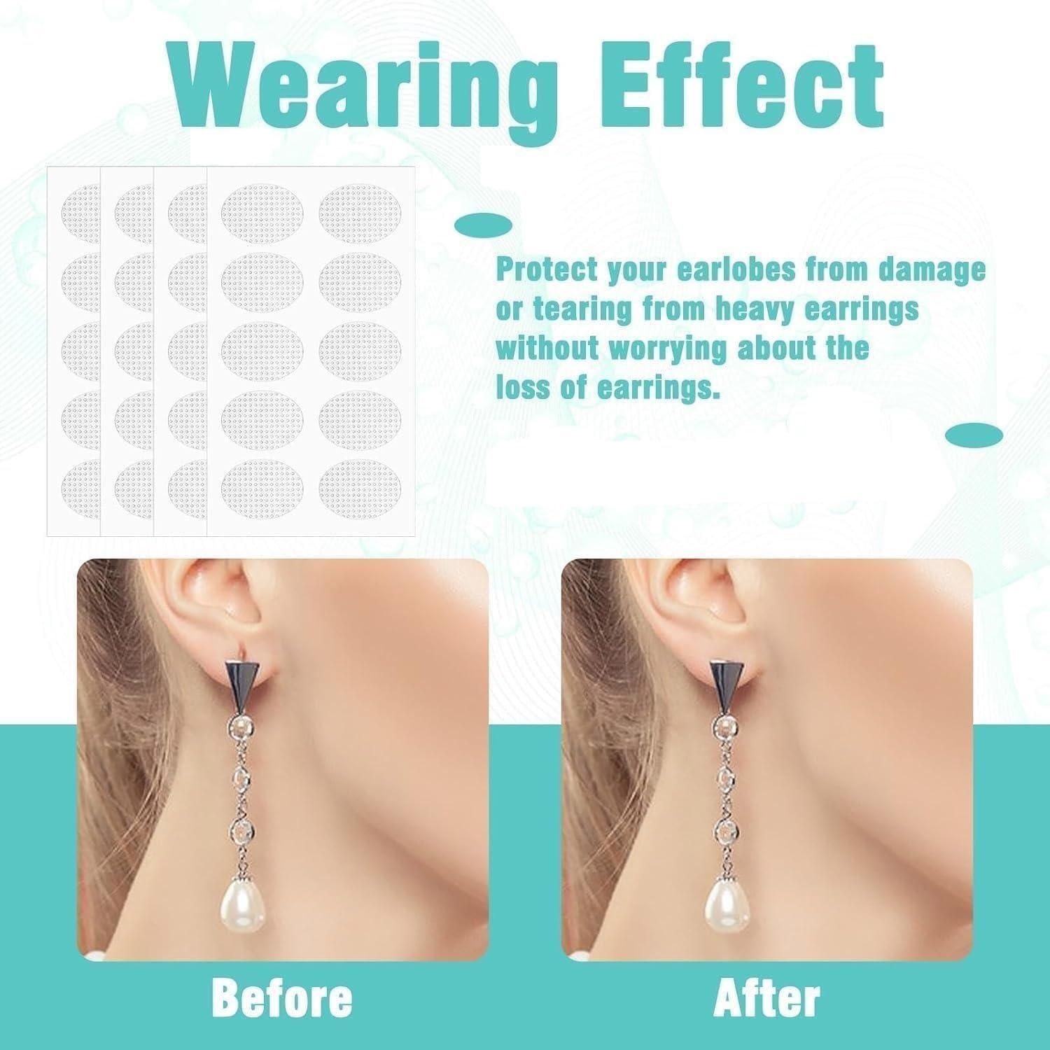 Premium Earlobe Support Patches for Heavy Earrings (100 PCS) – Invisible Lobe Support Tape for Jhumkas, Hoops & Long Earrings